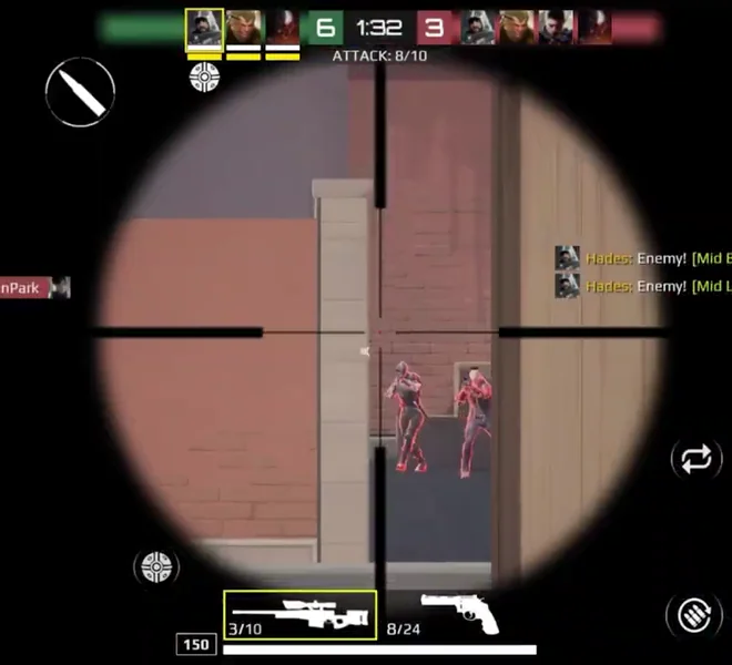 Raw WEX gameplay: sniper scope locked onto two enemies pushing mid