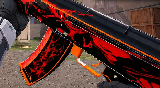 AK rifle with a red and black skin in WEX